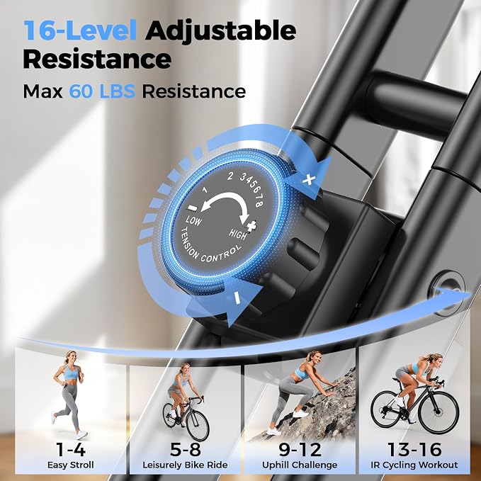 Pleny Folding Exercise Bike, 5 IN 1 Stationary Bikes for Home 6.6 LBS Flywheel, 330LB Weight Capacity Back Support Cushion Indoor Workout Cycling Bike for Home Gym