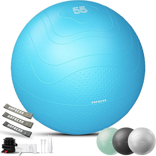 HAPBEAR Exercise Ball- Anti-Burst Slip-Resistant Yoga/Pilates Ball for Core Training & Posture Improvement, Home Gym/Rehab/Pregnancy Ball, Quick Pump & 3 Resistance Bands Included