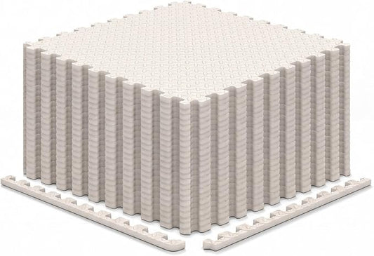 Tangkula 24 Tiles Exercise Flooring Mats with Border, Non-Slip EVA Foam Protective Mats, Elastic Puzzle Play Mats, 1/2" Interlocking Floor Mats for Home Gym, Fitness Room (Beige)