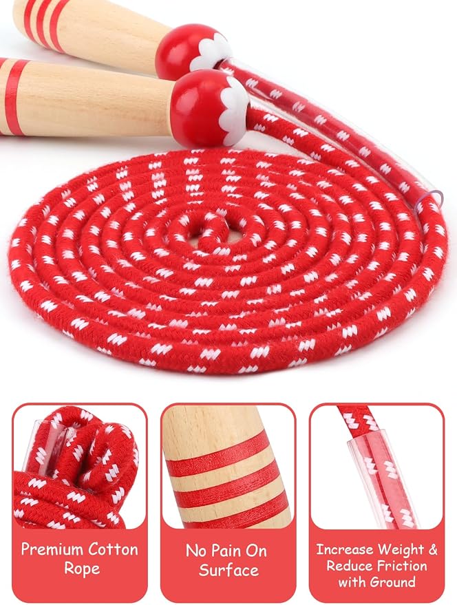 Jump Rope for Kids, Lorvain Adjustable Skipping Rope | Kids Jump Ropes with Wooden Handle for Girls Boys, Weighted Jumping Ropes for Fitness Workout Exercise Outdoor Fun Activity