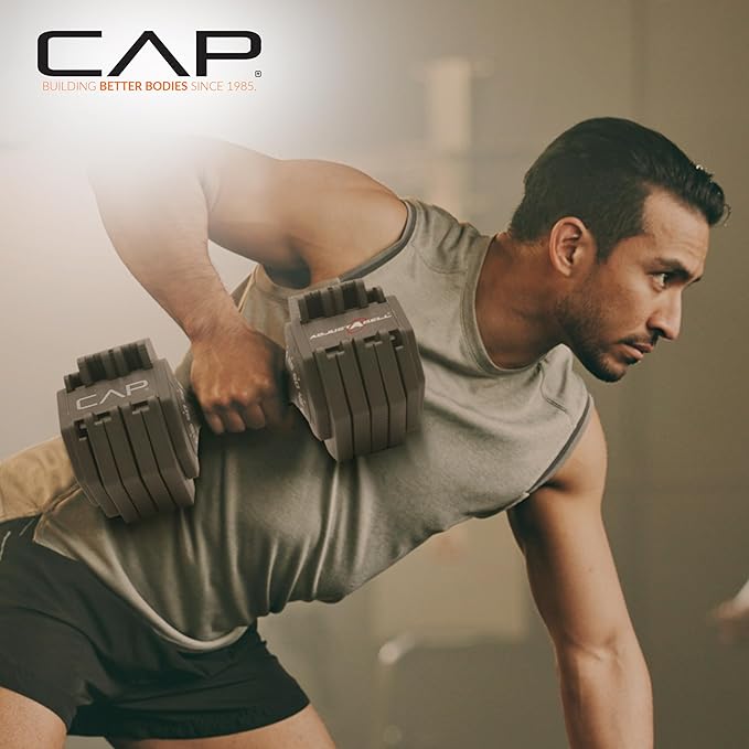 CAP ADJUSTABELL Adjustable Dumbbell Set, Premium Quick Select Adjustable Weights for Strength Training, Singles & Pairs, 12.5 LB, 25 LB & 55 LB, Round & Hex Dumbbells, Multiple Grip Handle Options