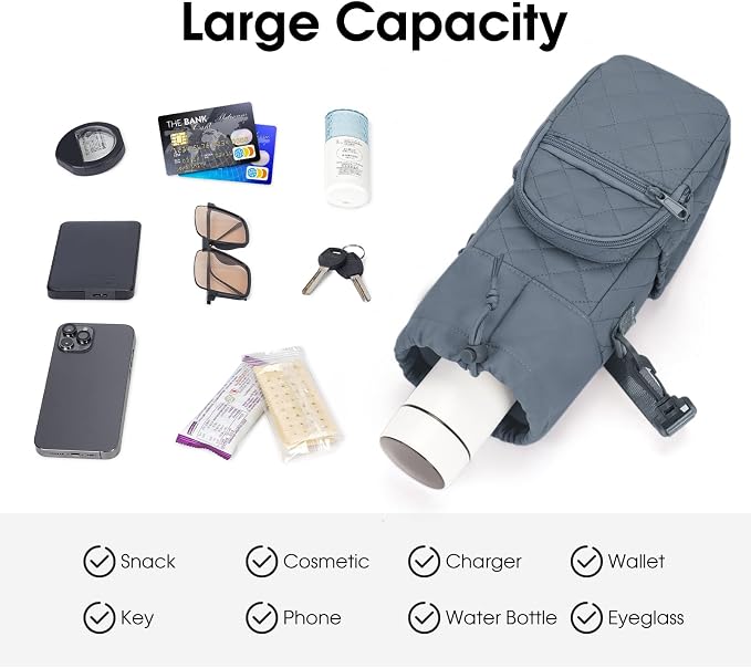 sportsnew 40oz Insulated Crossbody Water Bottle Bag Gym Hiking Phone Pocket | Water-resistant Lining, Padded Strap, Top Handle, Drawstring, Phone Pocket, Elastic Slots, Built-In Key Clip for Gym Walking