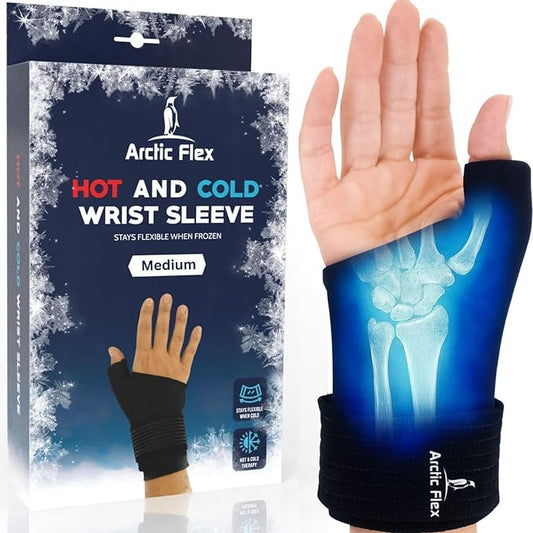 Arctic Flex Wrist & Thumb Ice Pack Wrap - Extra Strength Hot & Cold Therapy | Reusable Hand Freeze Sleeve - for Arthritis, Carpal Tunnel, Surgery, & Pain Relief (Fits Left & Right)