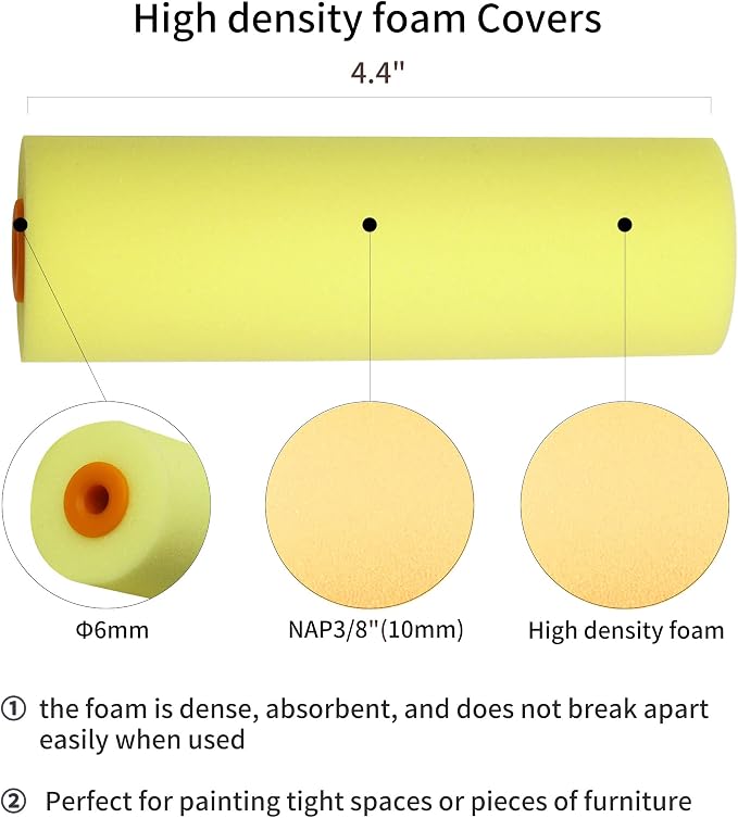 Voomey 4 Inch Foam Paint Roller, High Density Flat Head Foam 24 ack | Mini Paint Roller, Home Painting Supplies, Paint Edger Tool for Walls, Suitable for Kitchen Cabinets, Doors, Tables, Etc