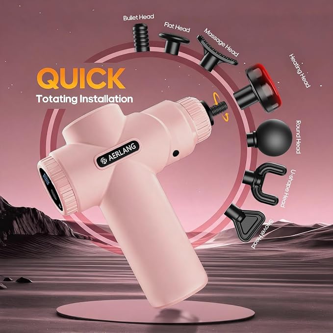 AERLANG Birthday Gifts for Women Massage Gun with Heat deep Tissue Pink | Mini Portable Travel Massager Percussion Muscle Back Massage Gun Pain Relief Body Handheld Massage tools Carrying Case LED