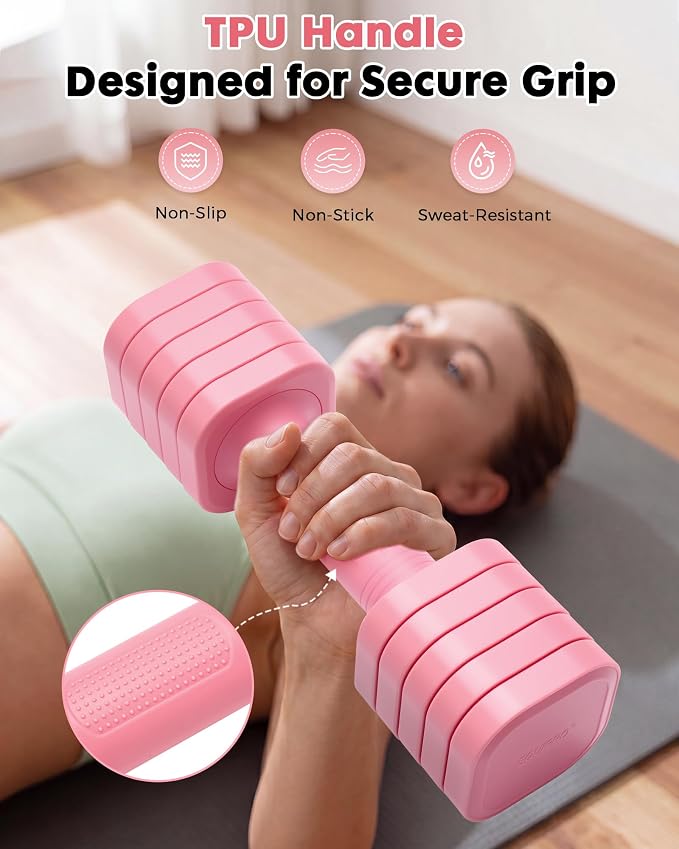Equipro Hand Weights for Women at Home 6 LBS Adjustable Dumbbell Set of 2, Fast Adjust Dumbbells with TPU Soft Rubber Handle for Home Gym Exercise Training