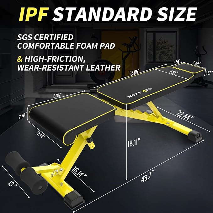 Adjustable Weight Bench,1000 LB Fast Folding Workout Bench for Home Gym Strength Training, Incline Decline Flat Utility Bench Press for Full Body Workout, Upright Storage Yellow Exercise Bench