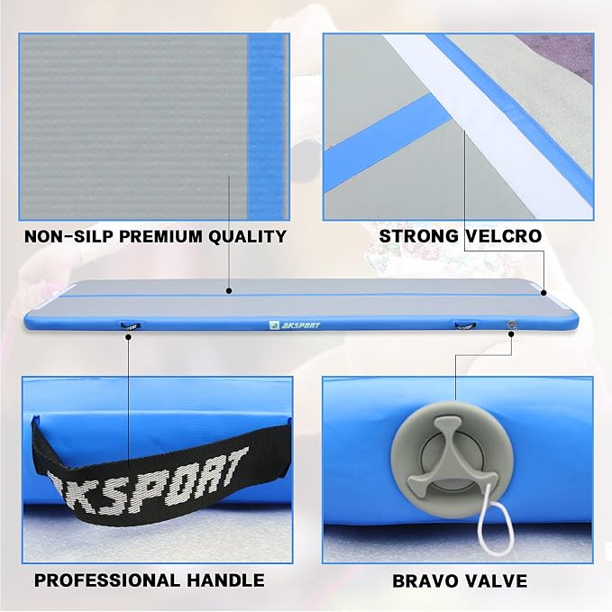AKSPORT Gymnastics Air Mat Tumble Track Tumbling Mat Inflatable Floor Mats with Air Pump for Home Use/Tumble/Gym/Training/Cheerleading/Parkour/Beach/Park/Water