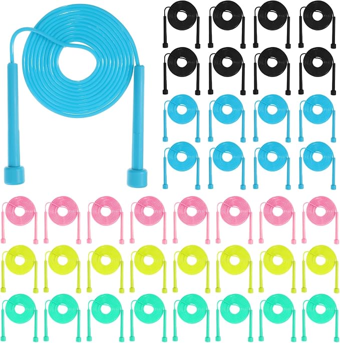 Adjustable Jump Rope for Fitness, 40 pcs Bulk PVC Jumping Rope Set with Lightweight Handles, 9.2ft Length for Speed Training, Exercise, Weight Loss, and Outdoor Workouts, Multicolor Assortment