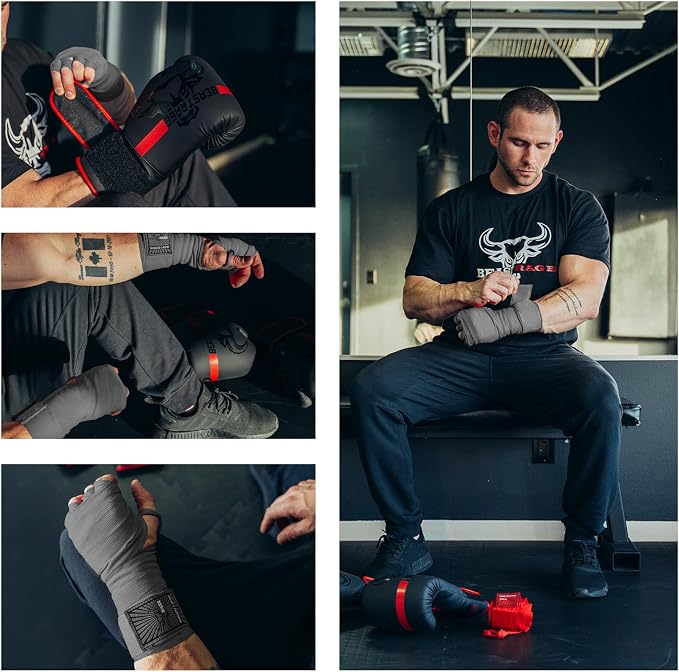 BEAST RAGE Boxing Hand Wraps for MMA Kickboxing Wrist Wraps Professional Adult 180" Semi-Elastic Martial Arts Inner Gloves Heavy Bag Handwraps Muay Thai Thumb Straps