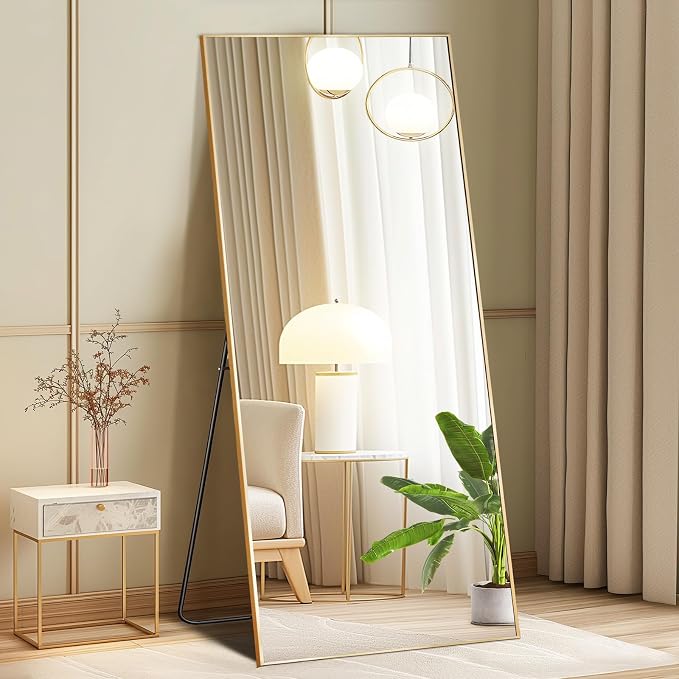 DUMOS 56"x21" Full Length Mirror, Full Body Mirror, Gold | Aluminum Alloy Thin Frame, Leaning or Hanging, Suitable for Bedroom, Livingroom, Cloakroom