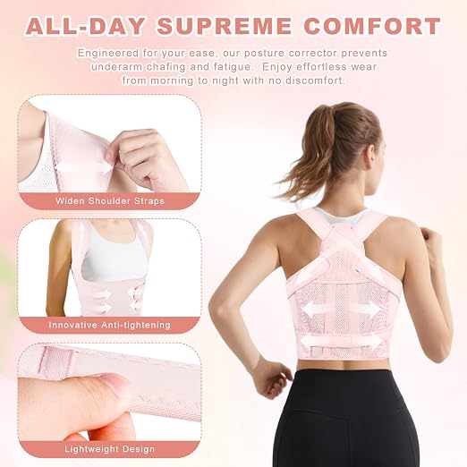 Back Brace Posture Corrector for Women and Men, Adjustable Shoulder Straightener Full Lumbar Support Belt, Upper and Lower Back Pain Relief, Scoliosis Hunchback Hump Thoracic Spine Corrector (Pink L)