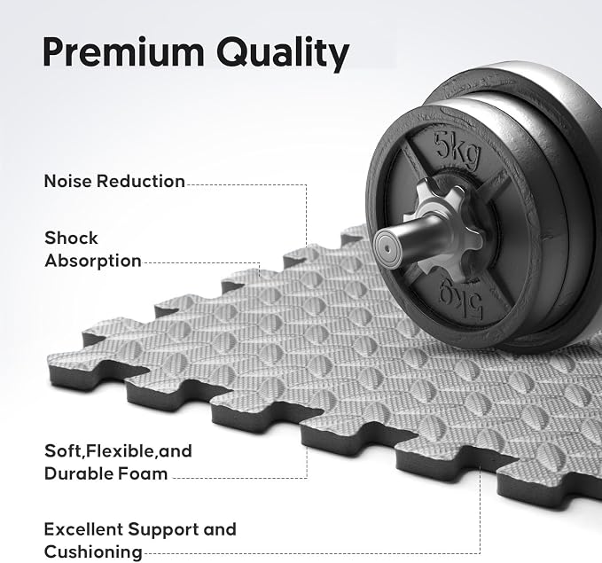 24 Pack 96 sqft Home Gym Mat, Puzzle Exercise Mat, EVA Interlocking Foam Floor Tiles for Home Workout Equipment and Kids' Play Areas - 24 in x 24 in x ½ in - (Grey, 24 Pack, 96 SQ FT)
