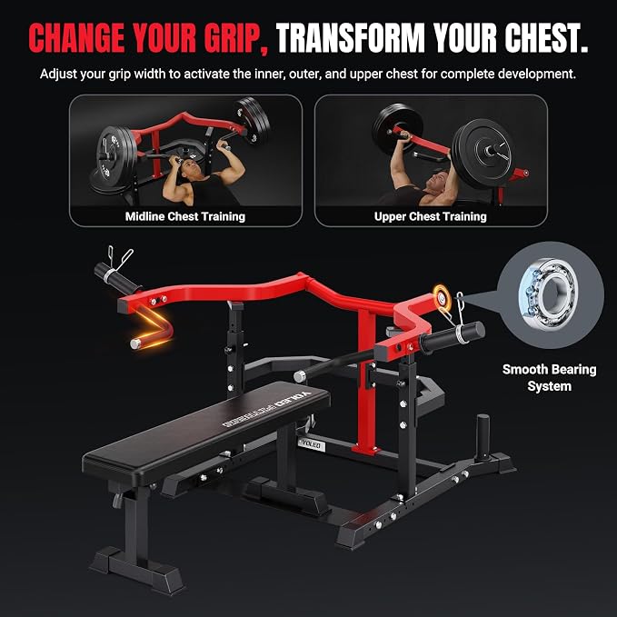 YOLEO 2-Piece Chest Press Machine & Flat Weight Bench, 1100LBS Home Gym Upper Body Machines with Independent Arms & Adjustable Flat Bench
