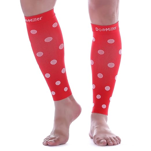 Doc Miller Calf Compression Sleeves 20-30 mmHg for Women & Men, 1 Pair | Footless Compression Socks, Polka Dots Design, Shin Splints Relief, Varicose Veins, Running, Nurses, Travel, Leg Support