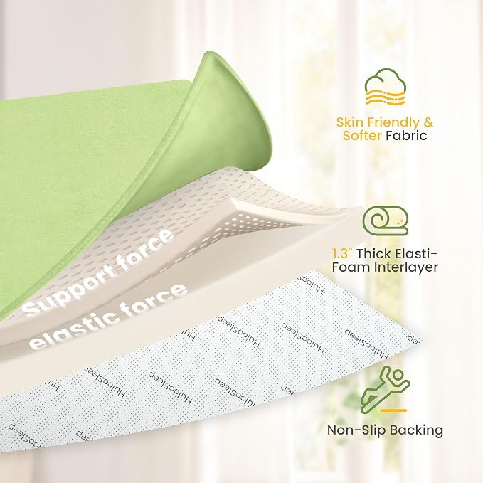 Huloo Sleep Baby Play Mat for Floor,1.3" Thick Elasti-Foam 50"×50" Playpen Mat for Tummy Time,Water Repellent Soft Coral Velvet for Toddler,Infant,Kids,Non-Slip Backing Safe for Crawling(Light Green)