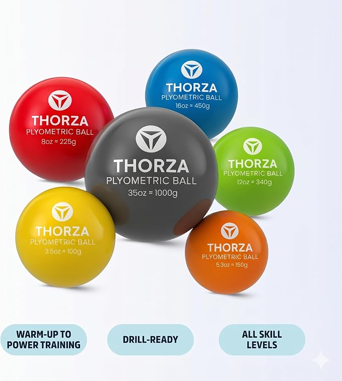 Thorza Weighted Training Balls, Overload & Underload Throwing Set, 6-Pack | Plyometric throwing set for pitching velocity & arm strength, color-coded for baseball training