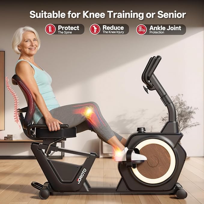 JOROTO Recumbent Exercise Bike for Seniors Adults with 400LBS, Smart App | Low-Impact Exercise Bike 16 Magnetic Resistance, Wide Cushioned Seat, Back Support and Backlit LCD, Heart Rate Monitoring