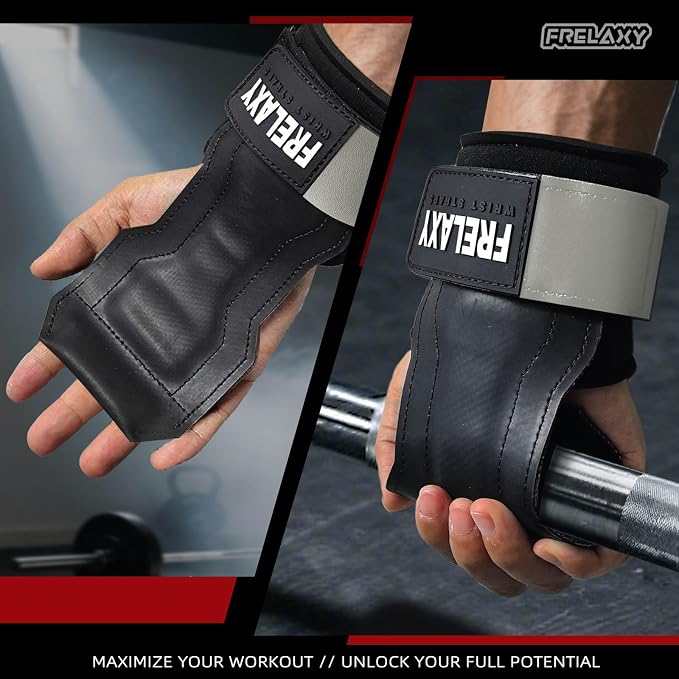 Frelaxy Lifting Wrist Straps, Rubber Weight Lifting Grips for Deadlifts | Non-slip rubber palm, Full palm protection, Neoprene wrist padding, Enhanced grip support, Pull ups rows lat pulldowns