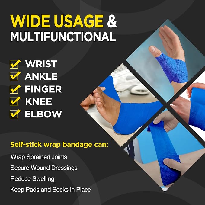 OK TAPE 12 Rolls Self Adhesive Bandage Wrap, Cohesive Elastic Athletic Tape | Vet Wrap, Sports Tape, Medical Wrap for Wrist, Feet, Self Stick Bandage Tape, 2" x 5 Yards - Blue