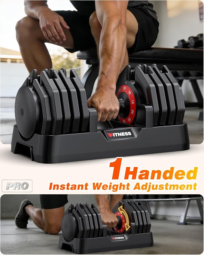 Rendpas Adjustable Dumbbell Set for Home Gym Strength Training | 25/55/80LB Pair, 10-in-1/16-in-1 Weight Set, 1-Sec Quick Adjust, Non-Slip Knurled Grip, Dual-Lock Safety, Space-Saving Tray