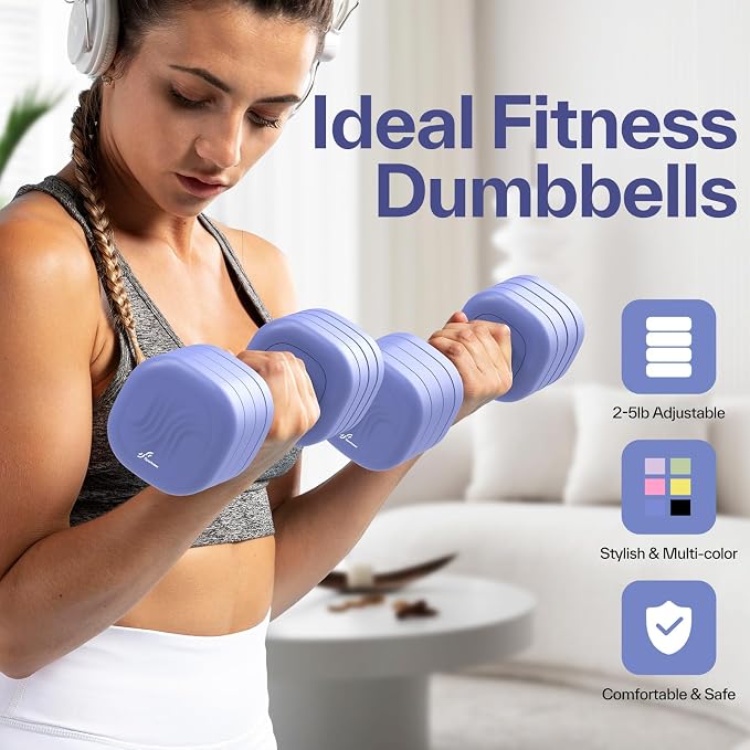 Adjustable Dumbbell Set of 2: Sportneer 4 in 1 Free Weights Dumbbells Set for Women, Hand Weights for Women at Home, Available in 5 lb × 2 and 10 lb × 2 Sets with Soft Rubber Handle for Home Gym Exercise Training