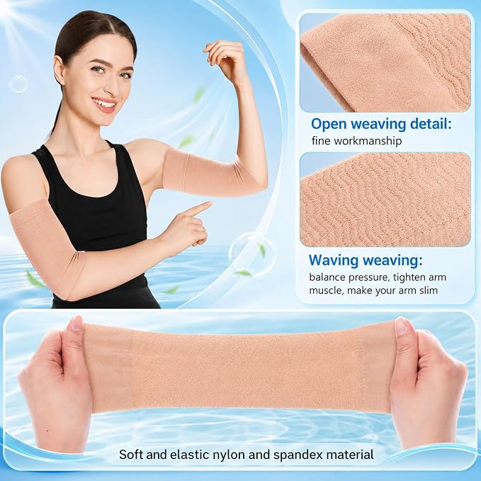 SATINIOR 8 Pairs Sun Protection Cooling Arm Sleeves Upper Compression Sleeve Plus Size Slimming Arm Shaper Wrap for Women