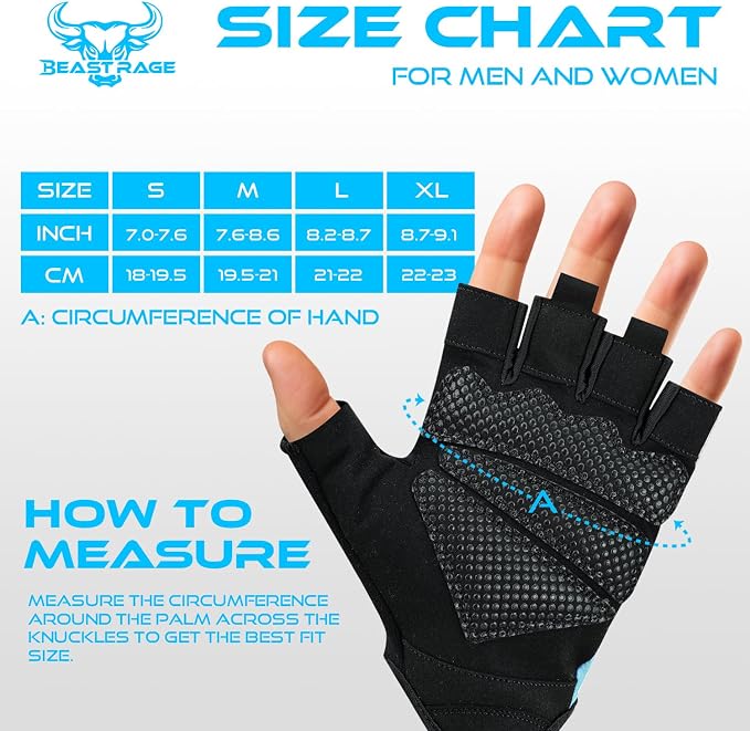 BEAST RAGE Fingerless Weight Lifting Gloves with Palm Protection Padding, Breathable Lightweight Gym Gloves for Men, Women, Weightlifting, Cycling, Exercise, Training Pull Up