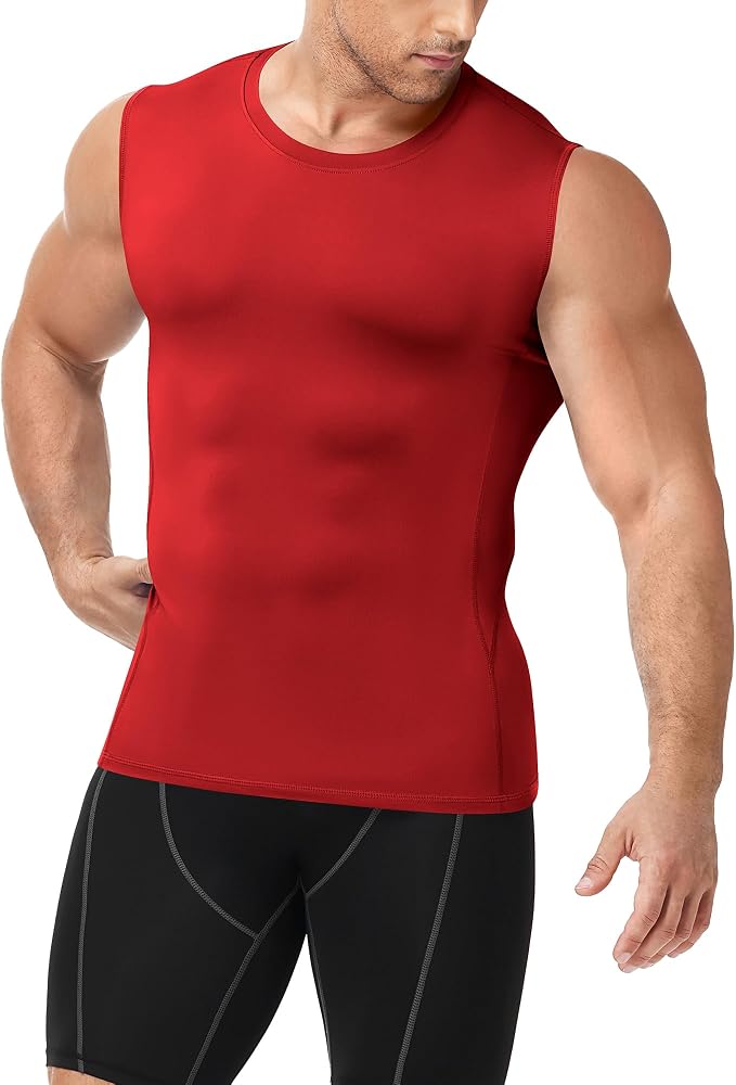 Men's Compression Shirt Sleeveless Athletic Workout Tank Tops Quick Dry Muscle Undershirts for Gym Running