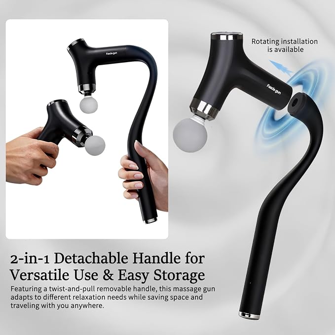 Sfozstra Deep Tissue Massage Gun:12-Speed, Extended Handle,Black | Percussion Massager/ Back Massager / 4 Interchangeable Heads / Portable Design / Workout Recovery