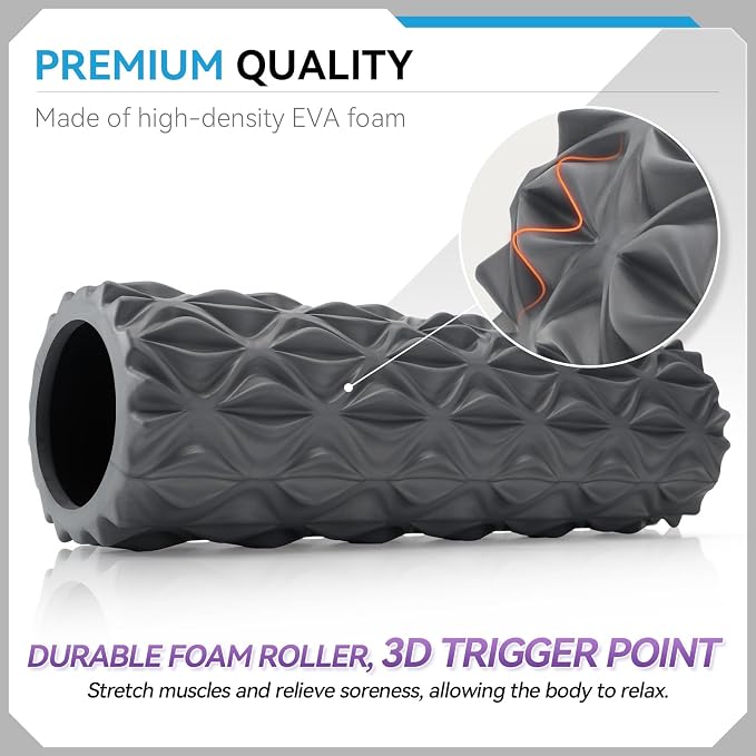 Foam Roller, 15 inch High Density Massage Roller for Exercise | Deep Tissue Massager for Muscle Massage, Myofascial Trigger Point Release, Exercise, Yoga, Pilates & Stretching, Gray