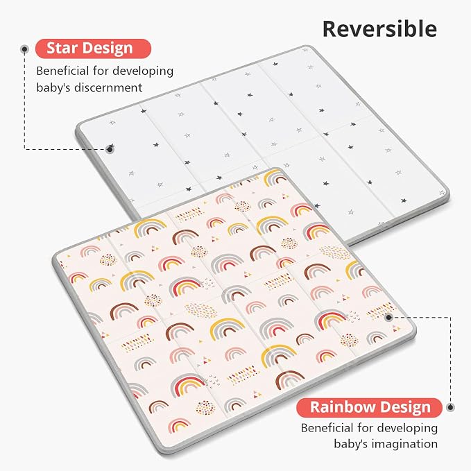 PIGLOG Baby Play Mat, Middle 59X59" Playmat for Playpen, 0.8 Inch Thick Foldable Baby Crawling Mat, Portable Playmat for Babies and Toddlers, Infants, Toddler, Kids