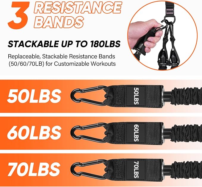 Adjustable Length Pedal Resistance Band with Handle for Working Out, Replaceable 180Lbs Exercise Bands with Foot Pedals, Home Gym Workout Equipment for Women Men Strength Training, Stretching