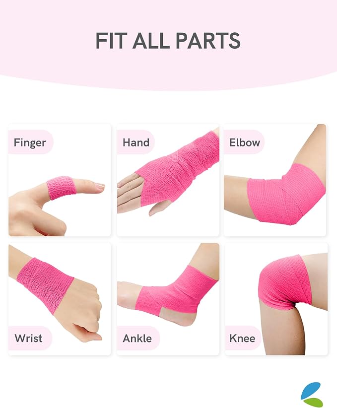 FriCARE Self Adhesive Bandage Wrap, Medical Tape in First Aid Kit, Pink | Elastic Cohesive Bandages for Sports/Vet/Wrist Ankle Wounds, 2 Inches X 5 Yards, Latex-free 6 Rolls