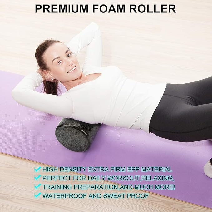 Foam Roller Set - High Density Back Roller, Muscle Roller Stick | Foot Fasciitis Ball, Stretching Strap, Massager Ball for Whole Body Physical Therapy & Exercise, Back Pain, Leg, Deep Tissue