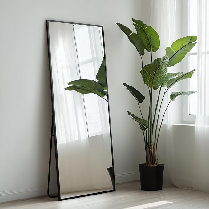 Floor Length Mirror 48x16 inch, Wall Mirror Full Length,Metal Frame | Matte Black Metal Frame, No Distortion, Rust-proof, Easy Installation, Suitable for Living Room, Entryway, Bedroom