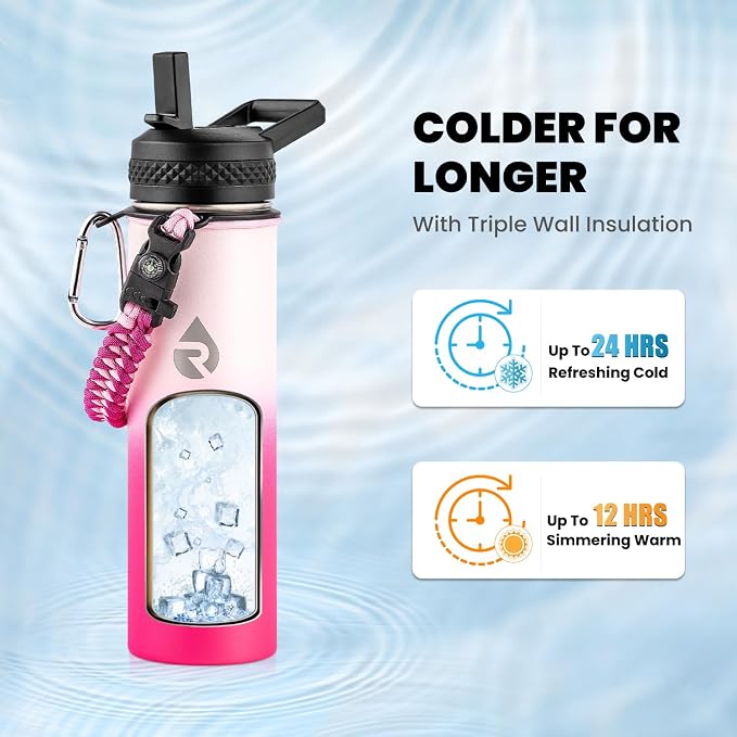 RAYMYLO Insulated Water Bottle 20 oz, Triple Wall Vacuum Stainless Steel | (Cold for 24Hrs, Hot for 12Hrs), Leak Proof & Non-BPA, Modern Water Bottle Jug for School with Straw Spout Lids