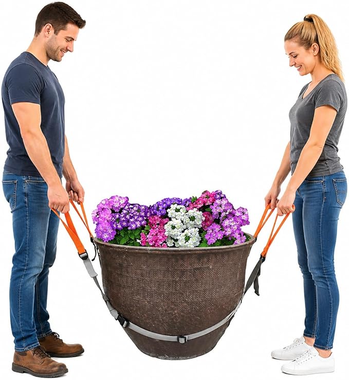 Potted Plant Mover and Lifting Straps, Landscaping Lifting Straps, Move Heavy Garden Objects: Flower Pots,Planters,Trees,Rocks,Bucket,Cement Gray,Up to 220 Pounds,Large