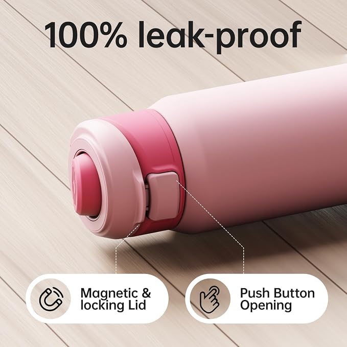 Insulated Magnetic Water Bottle - Reusable Stainless Steel Bottle with MagSafe Compatible Phone Holder - Keeps Cold for 24 Hours - Perfect for Gym, Sports, and Travel - Pink 32oz