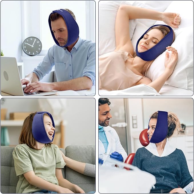 AiricePac Wisdom Teeth Ice Pack Head Wrap, Face Ice Pack for Jaw Oral Surgery Pain Relief for TMJ, Teeth Removed, 4 Cold Therapy Gel Packs Reusable, Blue
