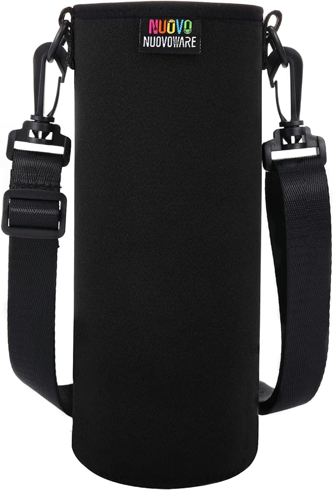 Nuovoware Water Bottle Carrier, 750ML, Black | Portable Insulated Neoprene Sleeve, Adjustable Shoulder Strap, Fit Stainless Steel, Plastic Bottles, Small Size