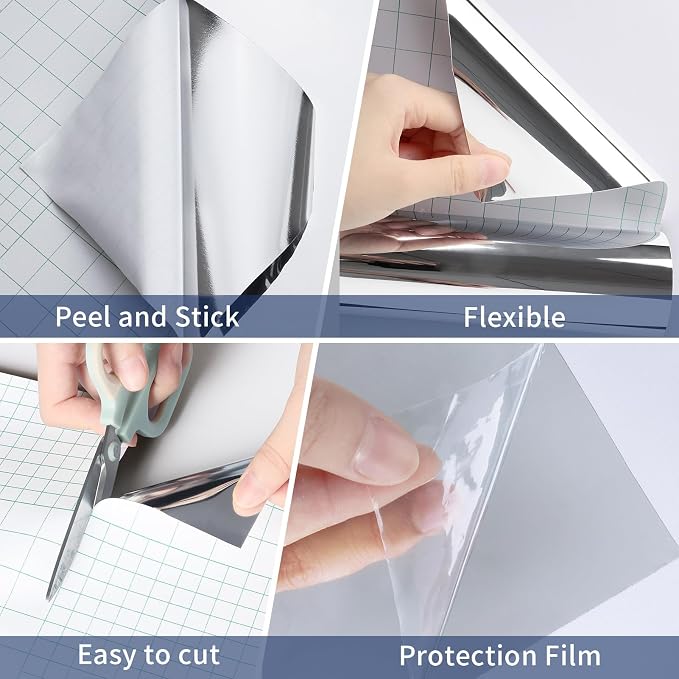 WESTICK Large Mirror Stickers for Walls 24"x394" Self Adhesive Silver Contact Paper Peel and Stick Mirror Wallpaper Silver Permanent Vinyl for Home Decor Gym Walls Appliance Crafts DIY Shelf Liner