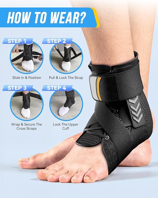Ankle Brace for Sprained Ankle, Quick Lace-Up Ankle Support | Auto-Shaped Pads,Breathable Adjustable Compression for Women Men, Fits in Shoes for Sports, Work & Injury Recovery M