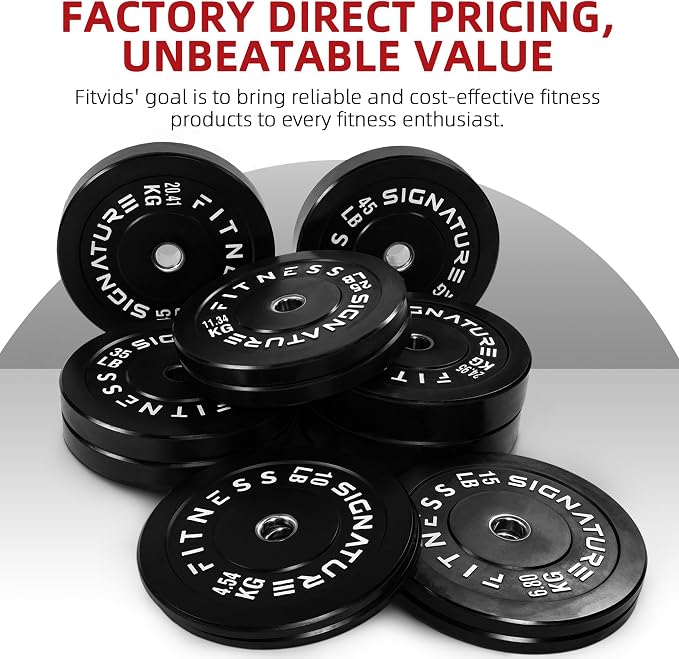 Fitvids 2-Inch Olympic Rubber Weight Plates Sets, Bumper Plates Set with Barbell for Strength Training, 180-390 Lbs Multiple Options