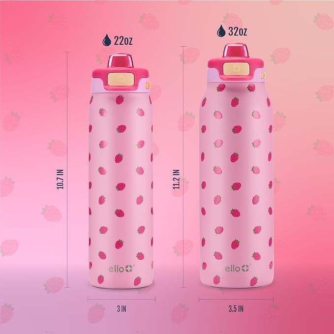 Ello Pop & Fill Insulated Stainless Steel Water Bottle with Quick Fill Lid, Leakproof Locking, Sip or Chug Spout, BPA-Free, Double Wall Vacuum Insulated for Sports, Travel & School- 22oz / 32oz / 40oz