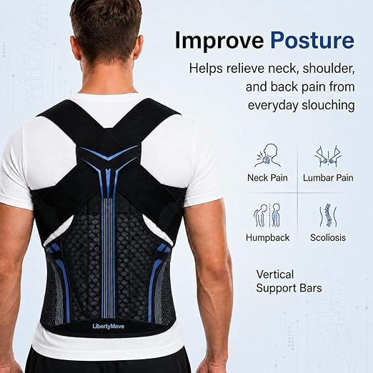 Posture Corrector for Men, Adjustable Full Back Support Brace for Upper/Lower Back, Neck & Shoulder Pain Relief, Back Brace & Straightener for Hunchback, Slouching Posture & Dowager's Hump