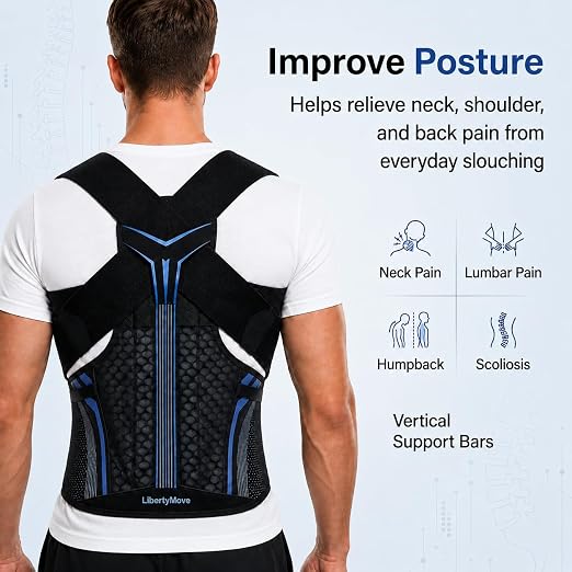 Posture Corrector for Men, Adjustable Full Back Support Brace for Upper/Lower Back, Neck & Shoulder Pain Relief, Back Brace & Straightener for Hunchback, Slouching Posture & Dowager's Hump