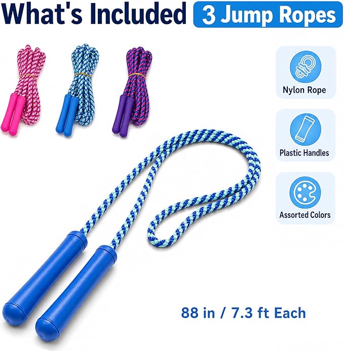 GiftExpress Adjustable Size Colorful Jump Rope for Kids and Teens - Outdoor Indoor Fun Games Skipping Rope Exercise Fitness Activity and Party Favor