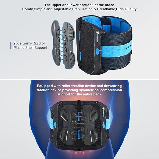 TIMTAKBO Lower Back Brace with Dual-Pulley System Black L/XL | Adjustable Lumbar Decompression Belt for Herniated Disc, Sciatica & Scoliosis – High-Support Back Brace for Men & Women
