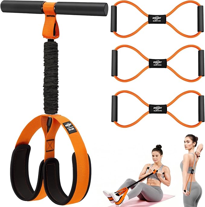 Upgraded Durable Pedal Resistance Band with Handle and Figure 8 Resistance Band Set, Stretch Bands for Exercise, Full Body Workout Equipment for Core Abs Waist Arms Back Stretching Training